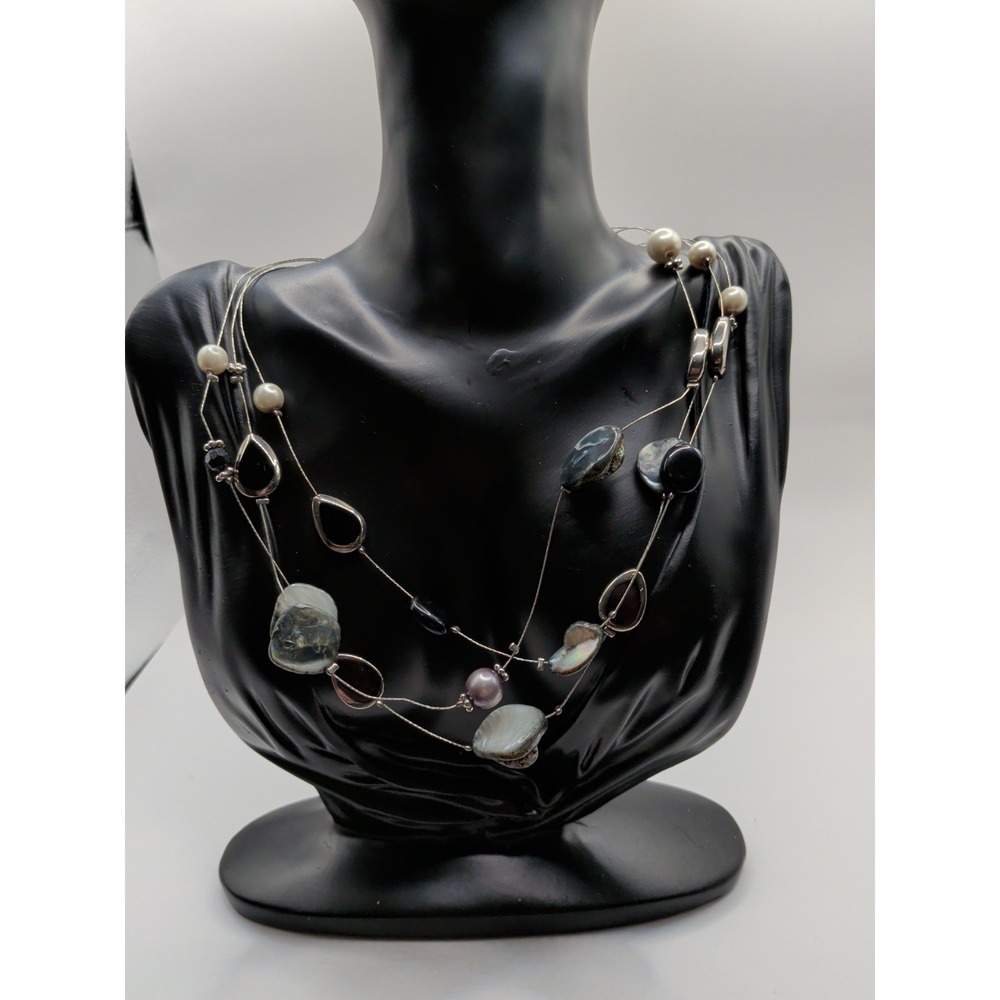 Vintage Multi Strand Wire Beaded Necklace With Opalescent‎ Beads